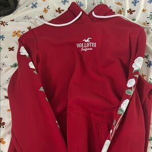 Hollister Red Hoodie with White Drawstrings